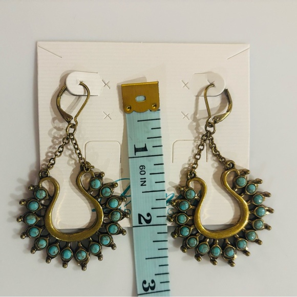 Premier‎ Designs Turquoise Teardrop Sunburst Earrings Antique Gold Tone New Gift - Picture 2 of 3